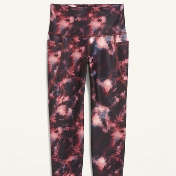 EUC Old Navy PowerSoft high-rise leggings, size XL, black and burgundy tie dye - Picture 10 of 10